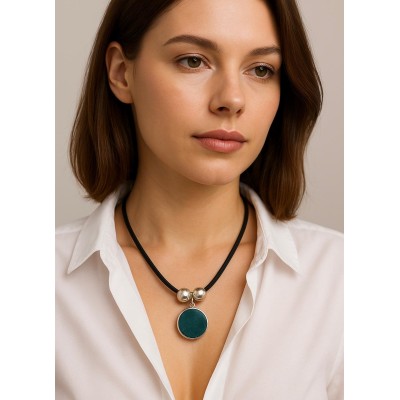 DERİ TURKUAZ TASARIM KOLYE