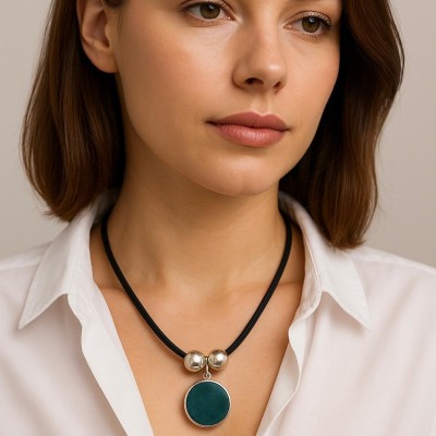 DERİ TURKUAZ TASARIM KOLYE