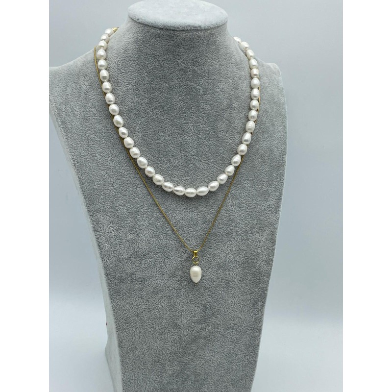 İNCİ KOLYE - ÇELİK ZİRCİRLİ İKİLİ TASARIM