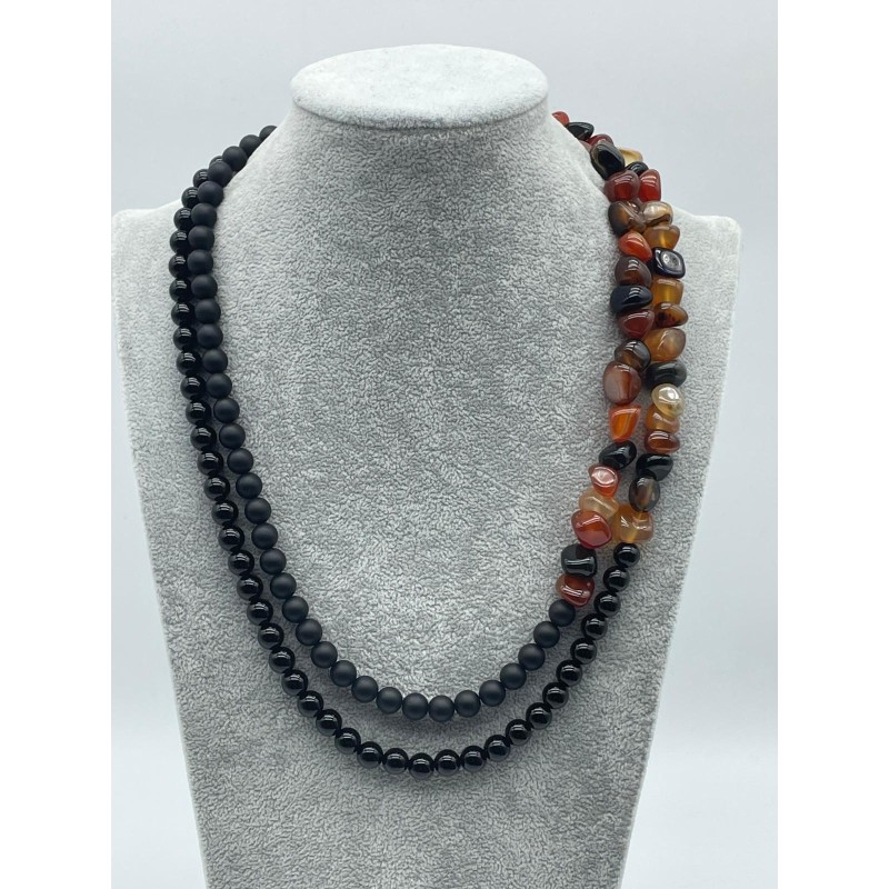 ONİKS - AKİK TAŞI İKİLİ TASARIM KOLYE