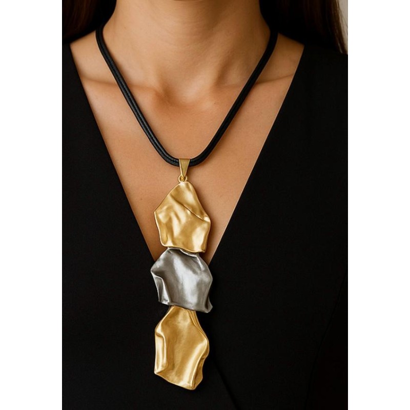 DERİ - ALTIN GÜMÜŞ KAPLAMA KOLYE