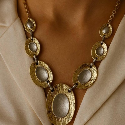 ALTIN -GÜMÜŞ OVAL TASARIM KOLYE