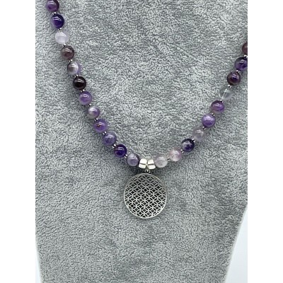 AMETİST DOĞAL TAŞ GÜMÜŞ UÇLU TASARIM KOLYE