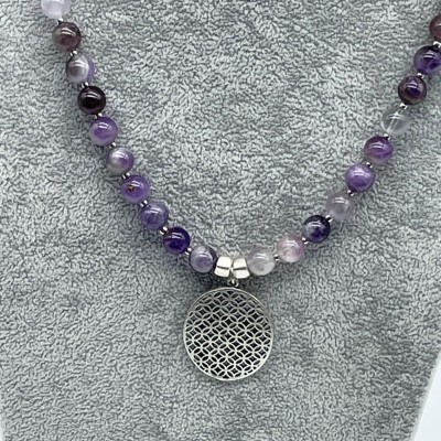 AMETİST DOĞAL TAŞ GÜMÜŞ UÇLU TASARIM KOLYE