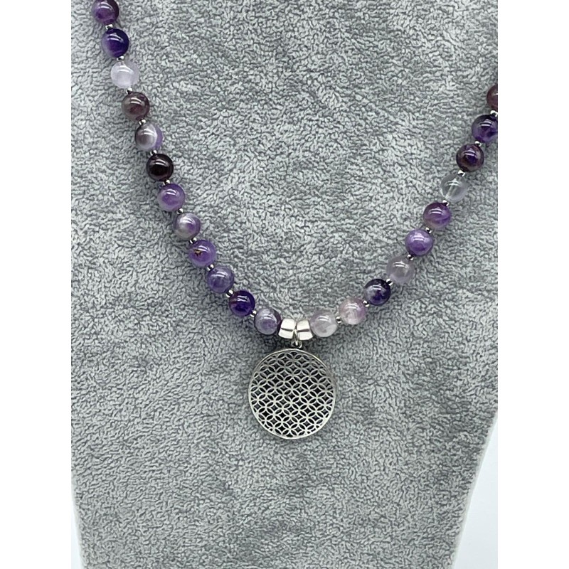 AMETİST DOĞAL TAŞ GÜMÜŞ UÇLU TASARIM KOLYE