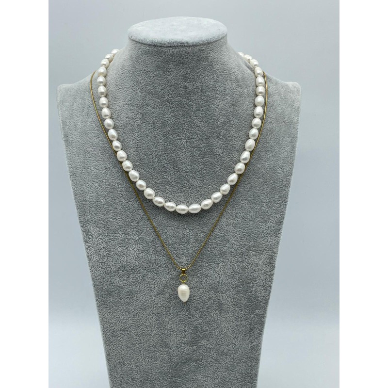 İNCİ KOLYE - ÇELİK ZİRCİRLİ İKİLİ TASARIM