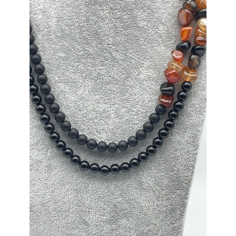 ONİKS - AKİK TAŞI İKİLİ TASARIM KOLYE