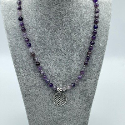 AMETİST DOĞAL TAŞ GÜMÜŞ UÇLU TASARIM KOLYE