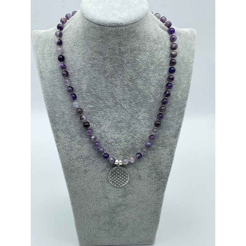 AMETİST DOĞAL TAŞ GÜMÜŞ UÇLU TASARIM KOLYE