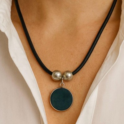 DERİ TURKUAZ TASARIM KOLYE