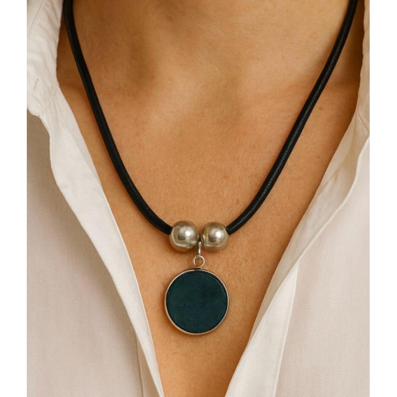 DERİ TURKUAZ TASARIM KOLYE