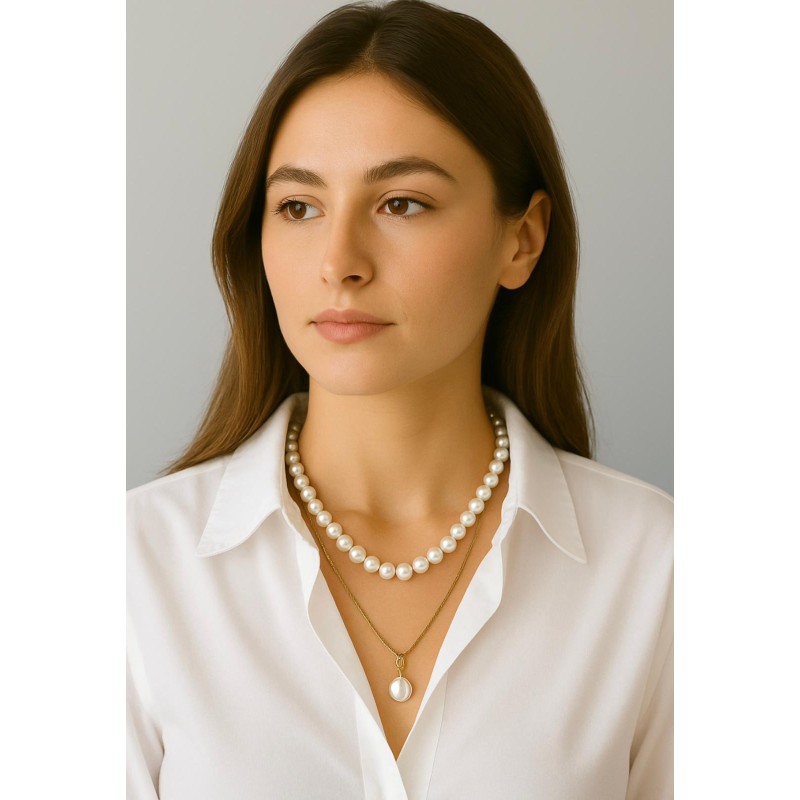 İNCİ KOLYE - ÇELİK ZİRCİRLİ İKİLİ TASARIM