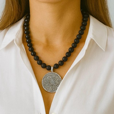 ONİKS DOĞAL TAŞ TASARIM KOLYE - GÜMÜŞ KAPLAMA DETAY