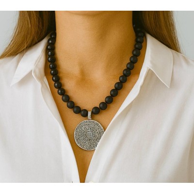 ONİKS DOĞAL TAŞ TASARIM KOLYE - GÜMÜŞ KAPLAMA DETAY