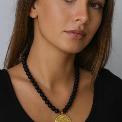 ONİKS DOĞAL TAŞ TASARIM KOLYE - ALTIN KAPLAMA DETAY