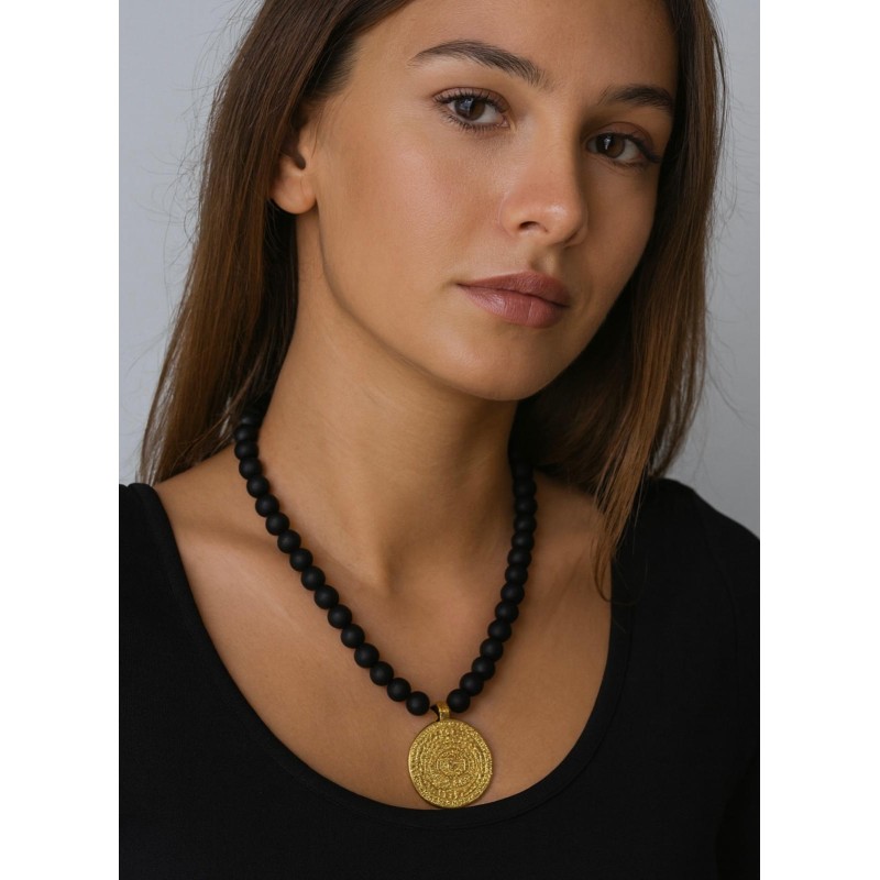 ONİKS DOĞAL TAŞ TASARIM KOLYE - ALTIN KAPLAMA DETAY