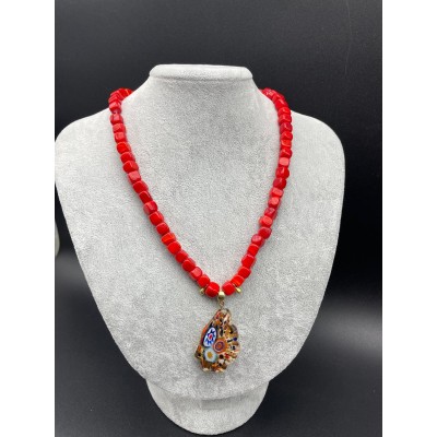 MURANO CAM BONCUK KOLYE  KIRMIZI - EBRU