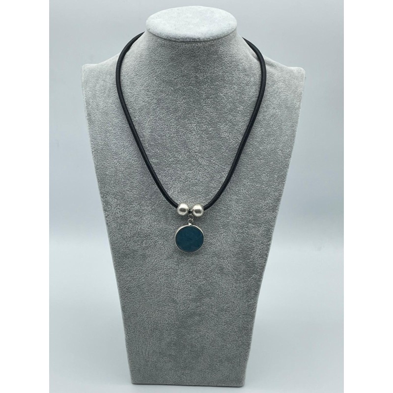 DERİ TURKUAZ TASARIM KOLYE