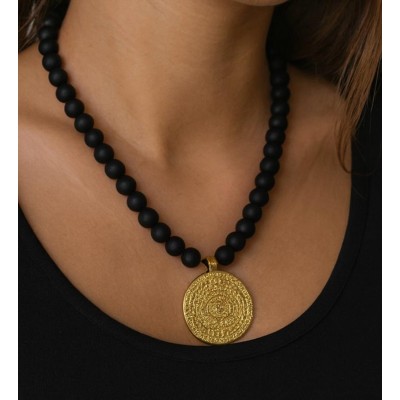 ONİKS DOĞAL TAŞ TASARIM KOLYE - ALTIN KAPLAMA DETAY