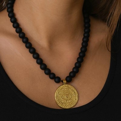 ONİKS DOĞAL TAŞ TASARIM KOLYE - ALTIN KAPLAMA DETAY