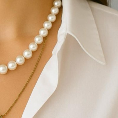 İNCİ KOLYE - ÇELİK ZİRCİRLİ İKİLİ TASARIM