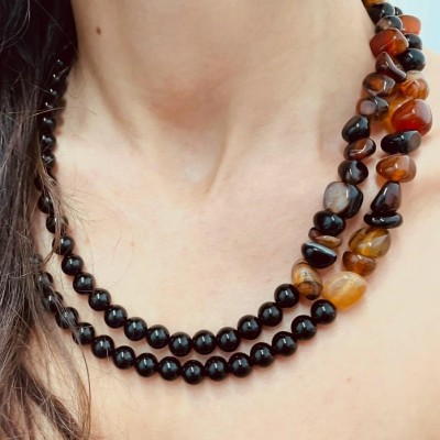 ONİKS - AKİK TAŞI İKİLİ TASARIM KOLYE