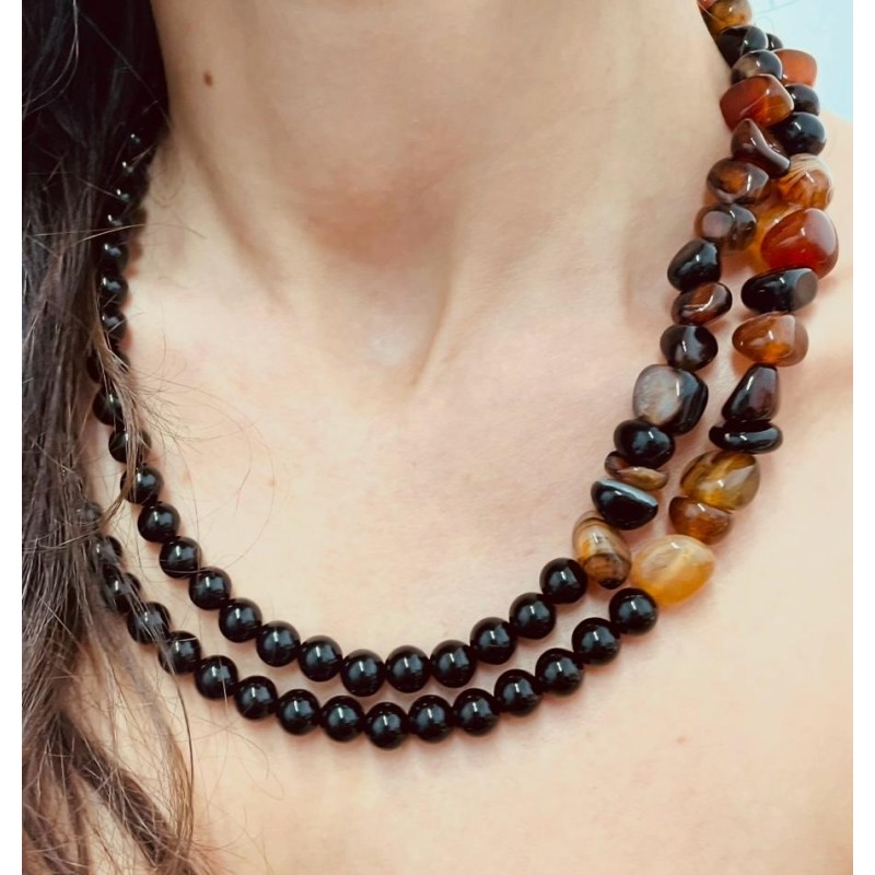 ONİKS - AKİK TAŞI İKİLİ TASARIM KOLYE