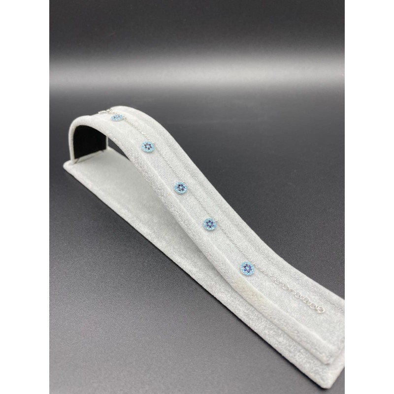 NAZAR BONCUKLU TAŞLI GÜMÜŞ BİLEKLİK - AÇIK MAVİ