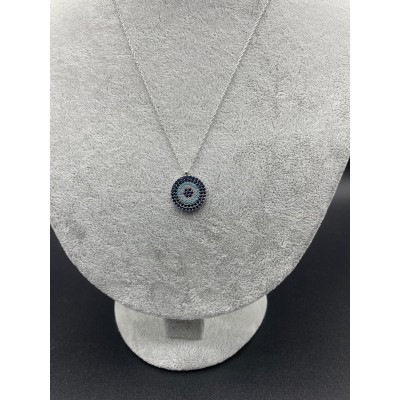 NAZAR BONCUKLU KOLYE - GÜMÜŞ - KOYU MAVİ