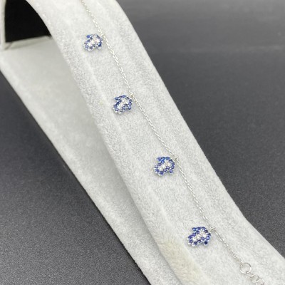 FATMA ANA ELİ - SIRALI GÜMÜŞ BİLEKLİK - KOYU MAVİ