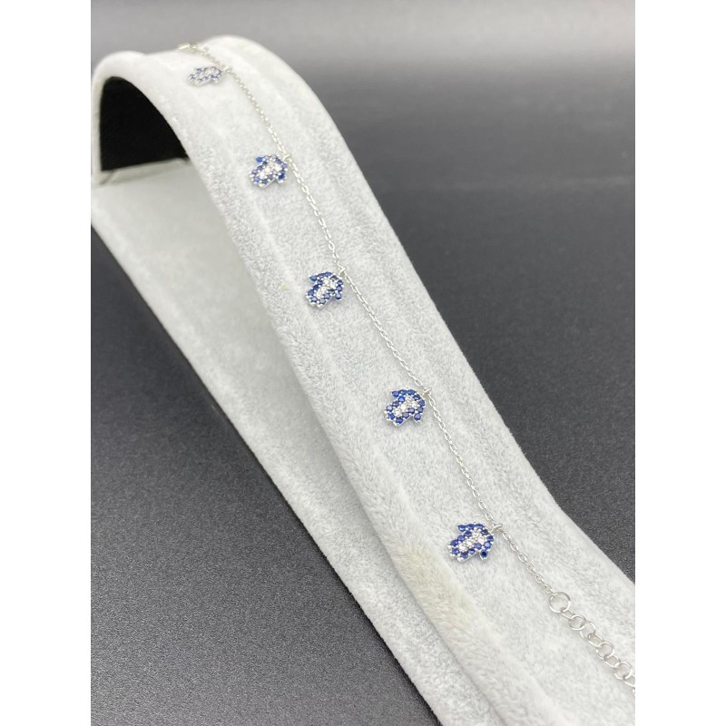 FATMA ANA ELİ - SIRALI GÜMÜŞ BİLEKLİK - KOYU MAVİ