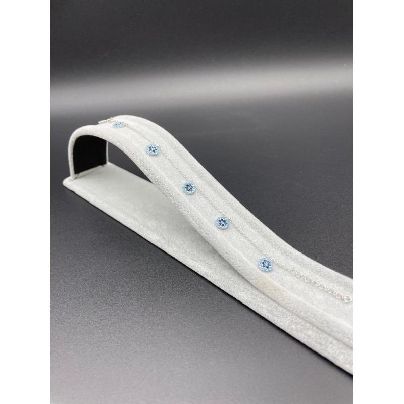 NAZAR BONCUKLU TAŞLI GÜMÜŞ BİLEKLİK - AÇIK MAVİ