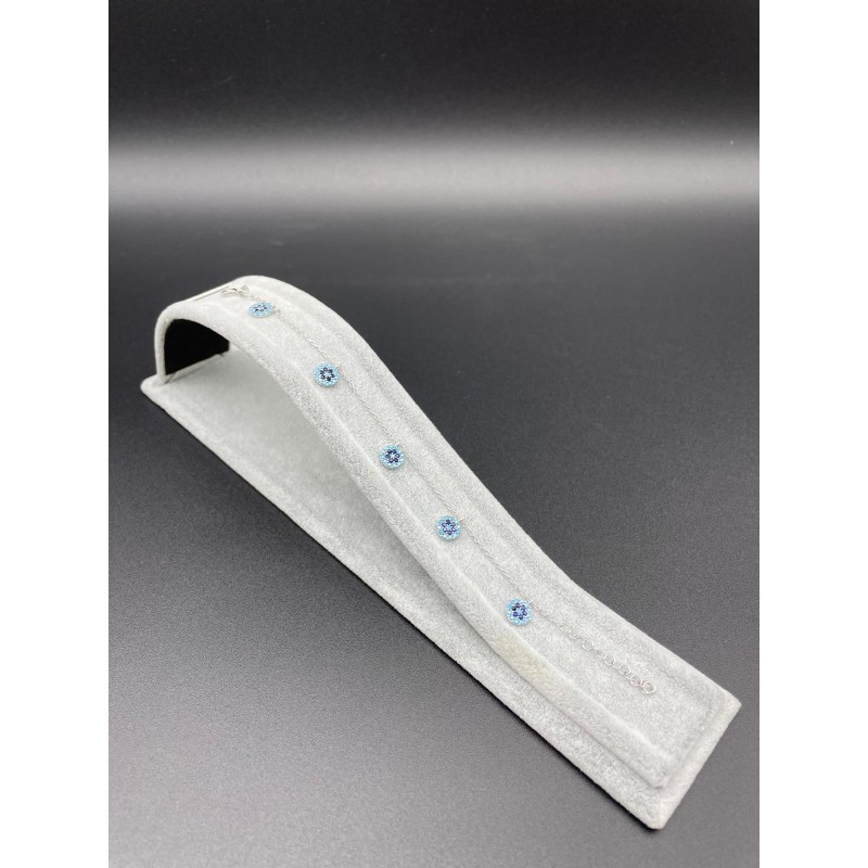 NAZAR BONCUKLU TAŞLI GÜMÜŞ BİLEKLİK - AÇIK MAVİ