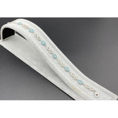 SONSUZLUK - DAMLA NAZAR BONCUKLU TAŞLI GÜMÜŞ BİLEKLİK - AÇIK MAVİ