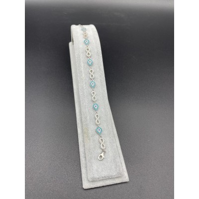 SONSUZLUK - DAMLA NAZAR BONCUKLU TAŞLI GÜMÜŞ BİLEKLİK - AÇIK MAVİ