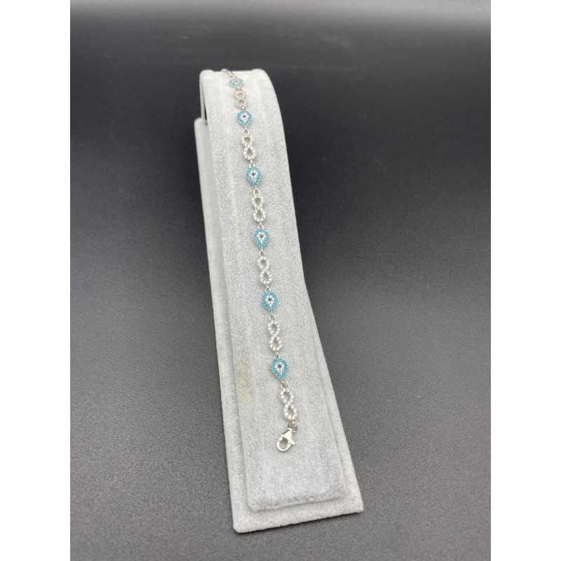 SONSUZLUK - DAMLA NAZAR BONCUKLU TAŞLI GÜMÜŞ BİLEKLİK - AÇIK MAVİ