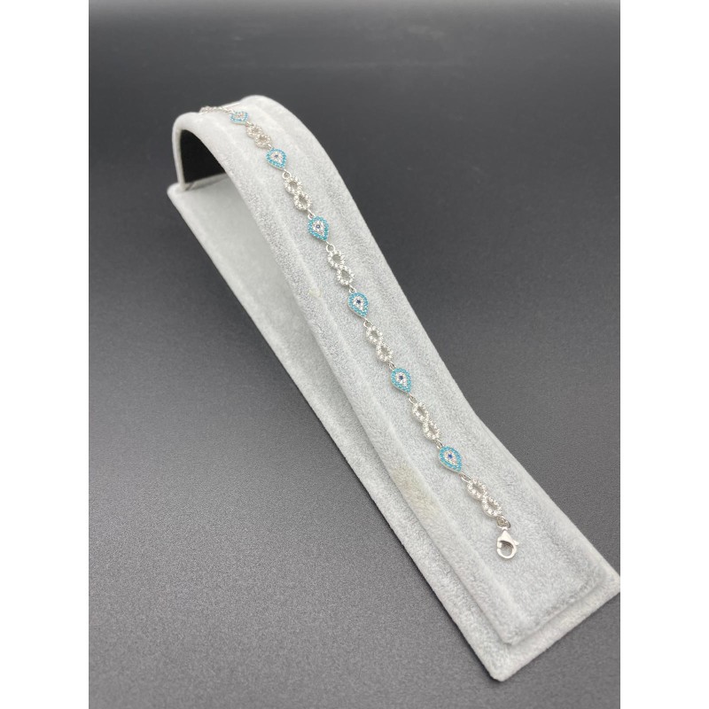 SONSUZLUK - DAMLA NAZAR BONCUKLU TAŞLI GÜMÜŞ BİLEKLİK - AÇIK MAVİ