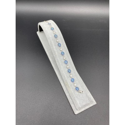 DAMLA NAZAR BONCUKLU SIRALI TAŞLI GÜMÜŞ BİLEKLİK - KOYU MAVİ