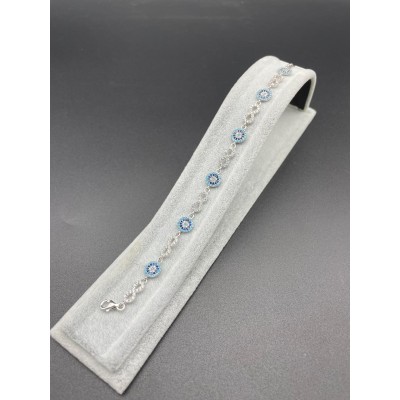 SONSUZLUK - NAZAR BONCUKLU TAŞLI GÜMÜŞ BİLEKLİK - AÇIK MAVİ