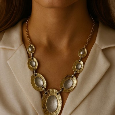 ALTIN -GÜMÜŞ OVAL TASARIM KOLYE