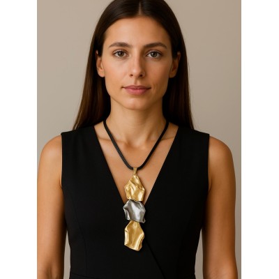 DERİ - ALTIN GÜMÜŞ KAPLAMA KOLYE