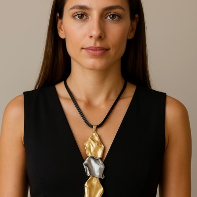 DERİ - ALTIN GÜMÜŞ KAPLAMA KOLYE