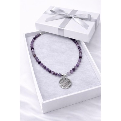 AMETİST DOĞAL TAŞ GÜMÜŞ UÇLU TASARIM KOLYE