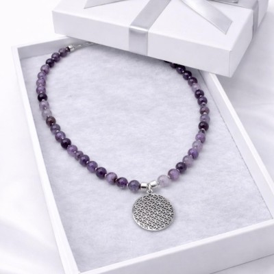 AMETİST DOĞAL TAŞ GÜMÜŞ UÇLU TASARIM KOLYE