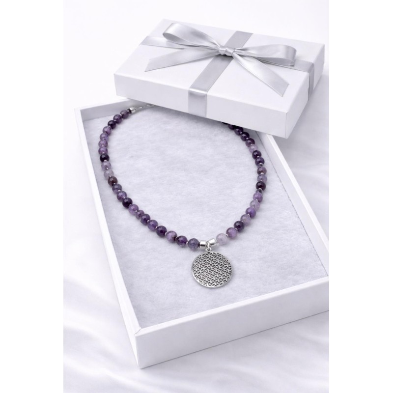 AMETİST DOĞAL TAŞ GÜMÜŞ UÇLU TASARIM KOLYE