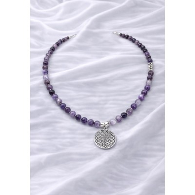 AMETİST DOĞAL TAŞ GÜMÜŞ UÇLU TASARIM KOLYE