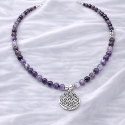 AMETİST DOĞAL TAŞ GÜMÜŞ UÇLU TASARIM KOLYE