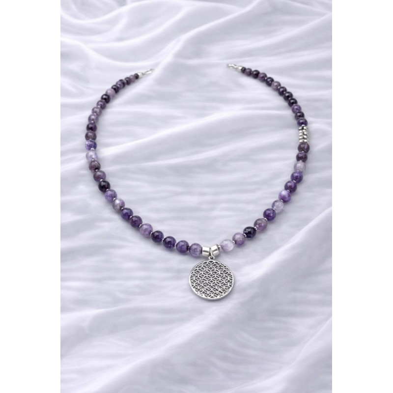 AMETİST DOĞAL TAŞ GÜMÜŞ UÇLU TASARIM KOLYE