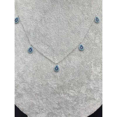 DAMLA SIRALI GÜMÜŞ KOLYE - AÇIK MAVİ