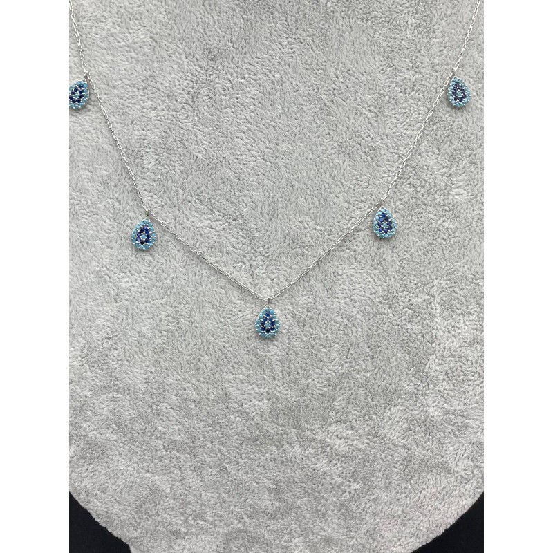 DAMLA SIRALI GÜMÜŞ KOLYE - AÇIK MAVİ